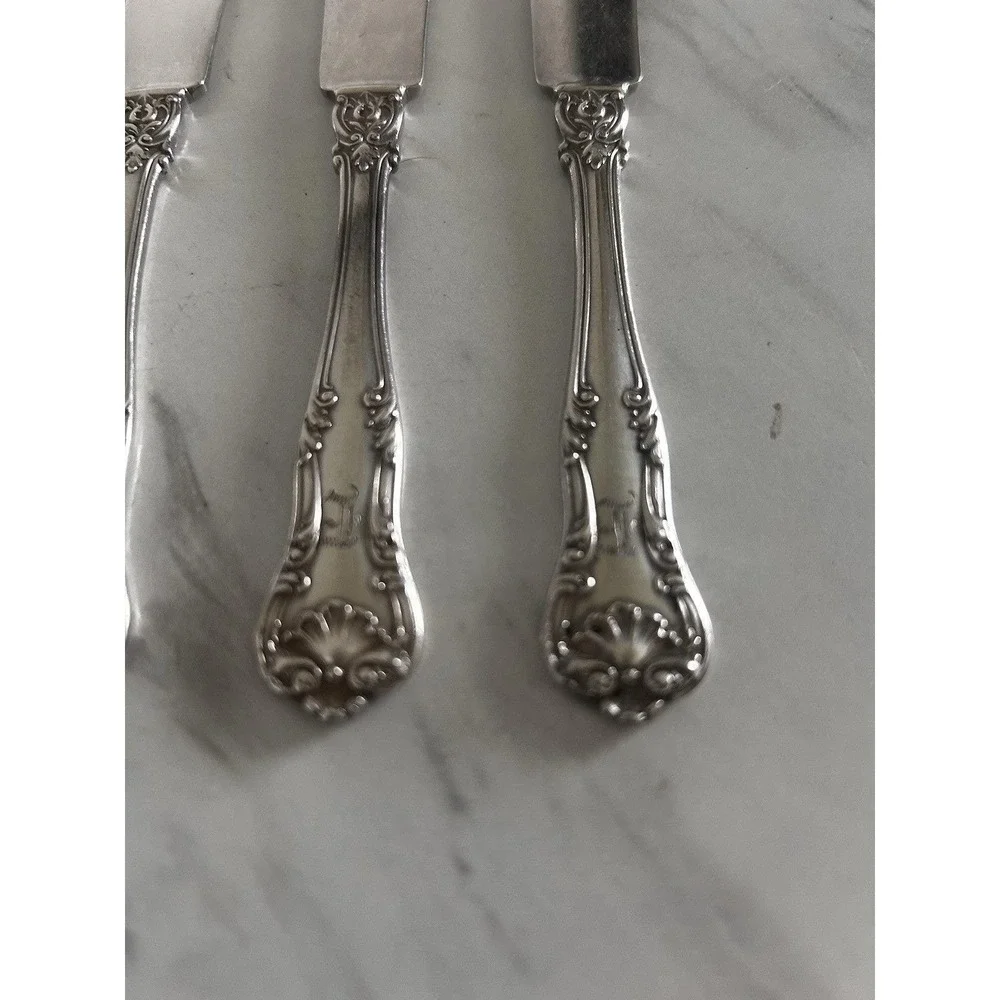 Vintage Gorham Butter Knives Shell Floral Design Electro Plate Lot Monogram BxA
